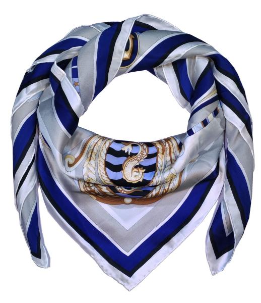 Foulard Shawl Silk Satin 110X110 Maritime